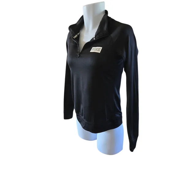 PINK Victoria's Secret Black Quarter Zip Pullover Sweatshirt Top Size S - Picture 4 of 7